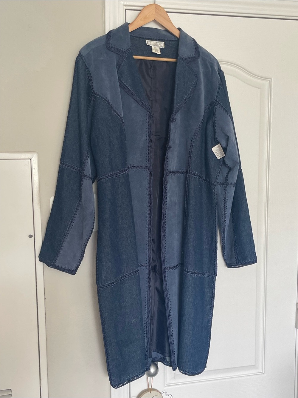 S.M.H. Suede Patchwork Long Coat - Blue